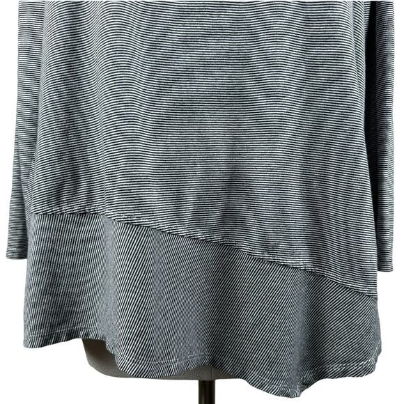 Women's Pure Jill Blk White Striped Asymmetrical Tunic Long Sleeve Cotton Top PL - Picture 2 of 9